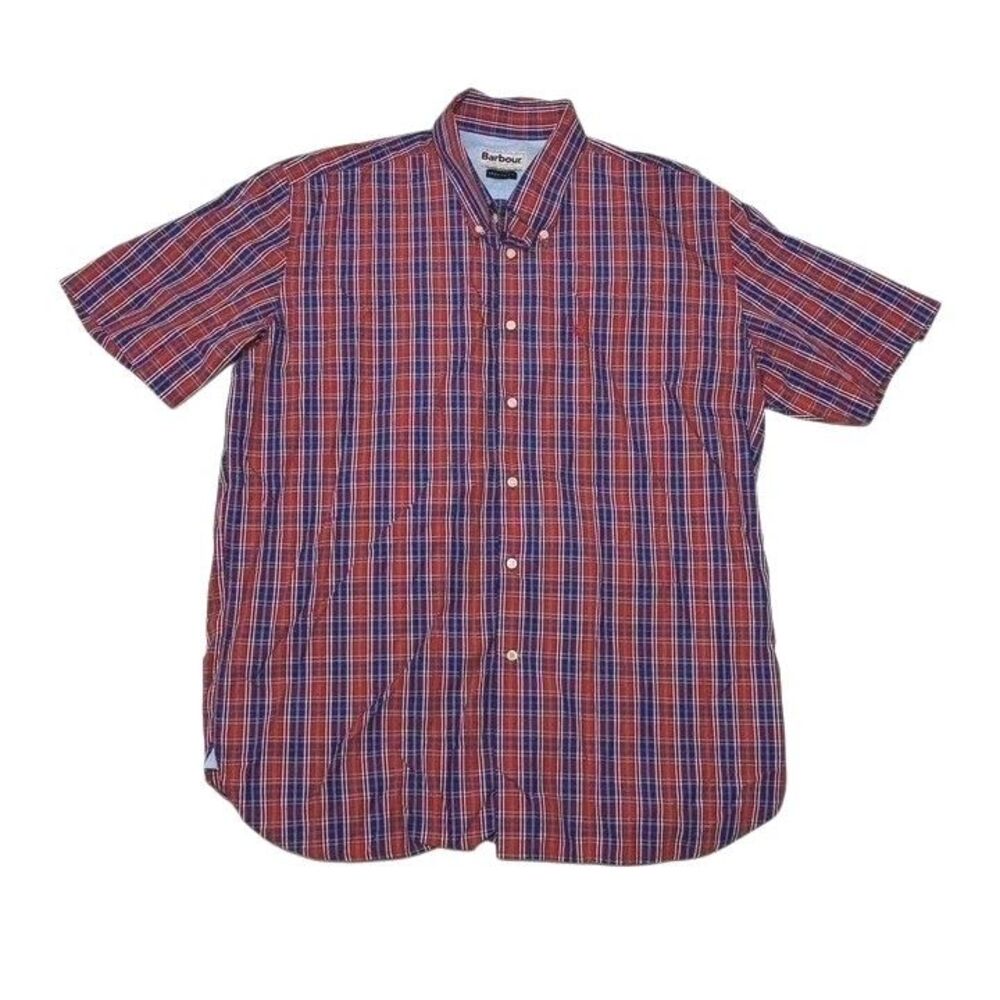 Barbour Men's Large Shirt Plaid Button Up Short Sleeve 100% Cotton